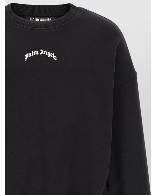 Palm Angels Blue Sweatshirt Back Logo Ribbed Cuffs Hem for men