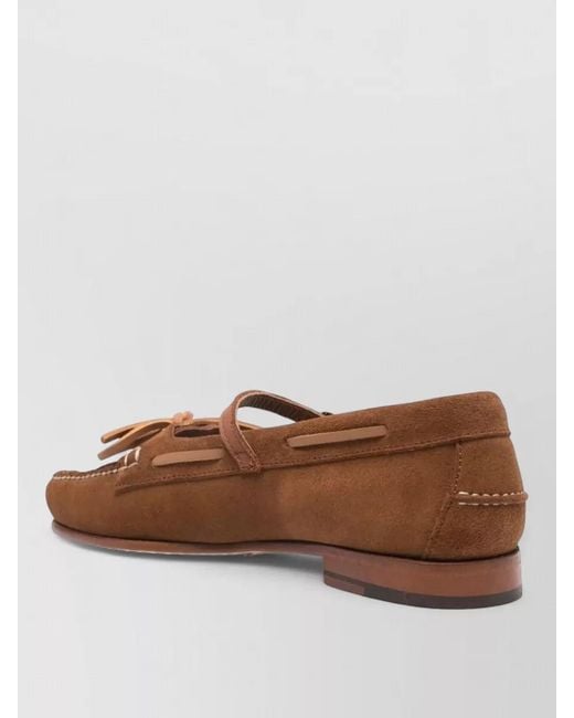 Hereu Brown Lorea Suede Leather Loafers Bow Buckle
