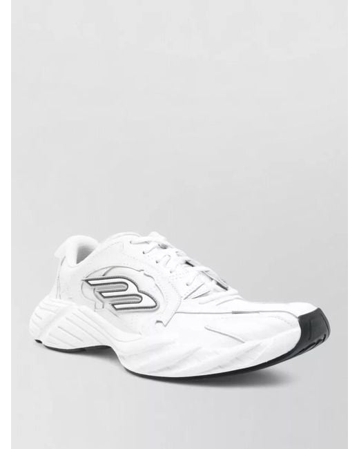 Balenciaga White Lace Up Leather Sneakers Rubber Sole Stitching for men