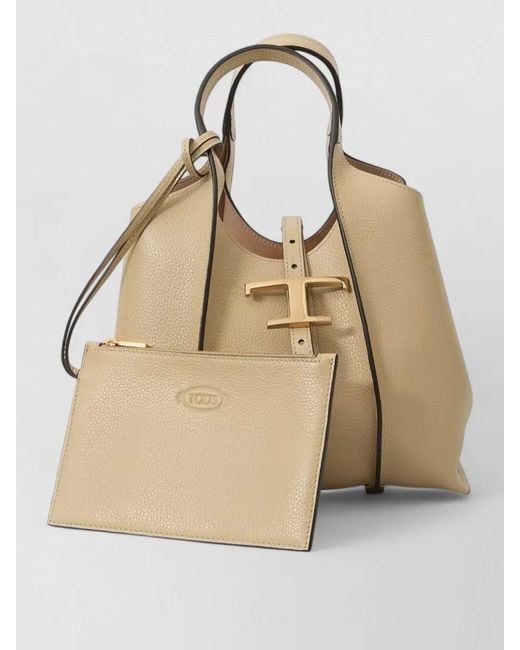 Tod's Natural Mini T Hammered Leather Bucket Bag