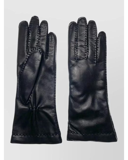Restelli Black Nappa Cashmere Fitted Long Gloves Stitch Detailing