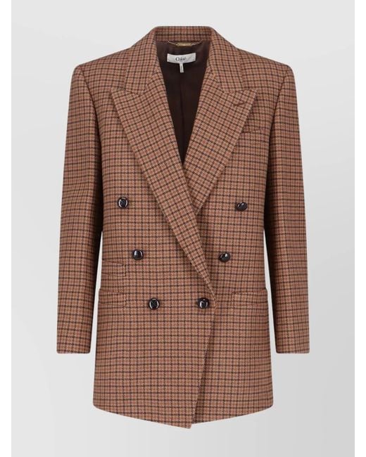 Chloé Brown Checked Wool-Blend Blazer