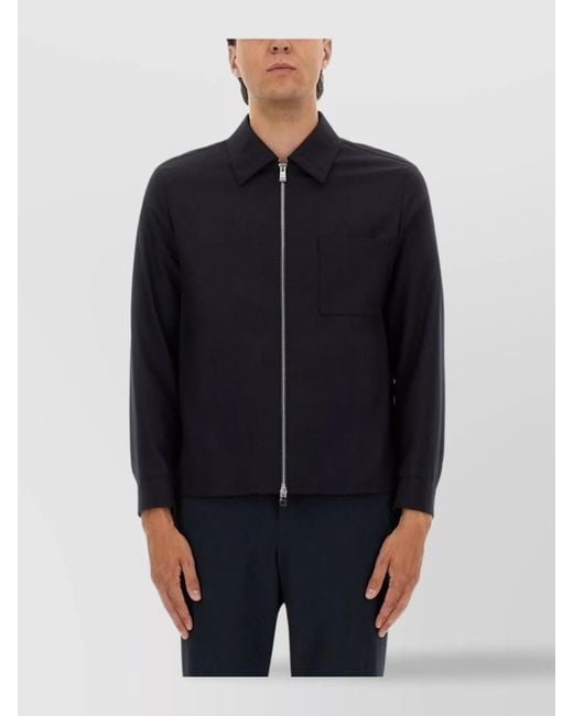 Boss Blue Collared Jacket With Chest Pocket And Long Sleeves for men