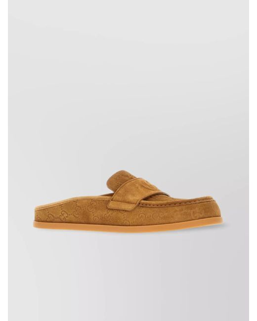 Gucci Brown Embossed Pattern Flat Sole Slippers