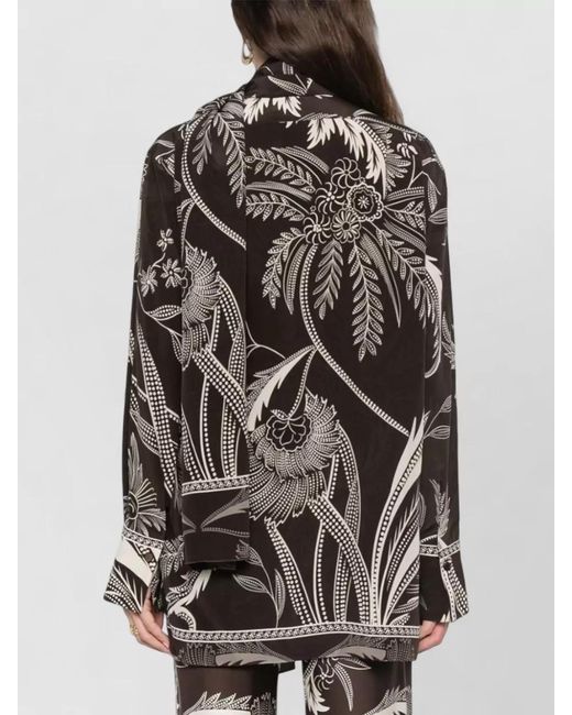 F.R.S For Restless Sleepers Black Silk Shirt Band Collar Botanical Print