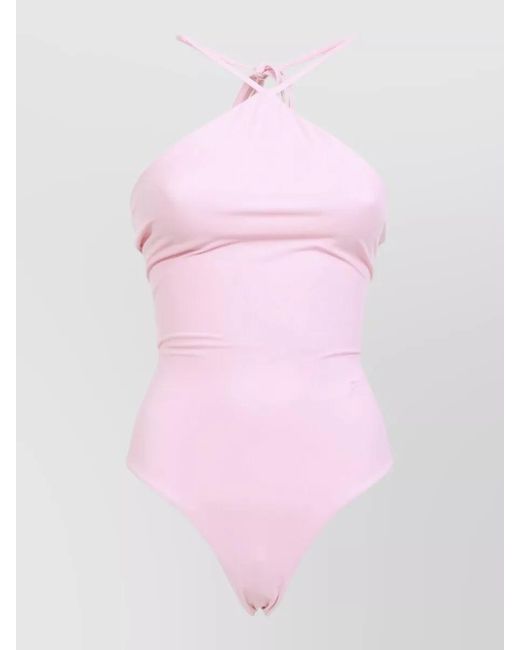 Jacquemus Pink Halterneck V-Neck One-Piece Swimsuit