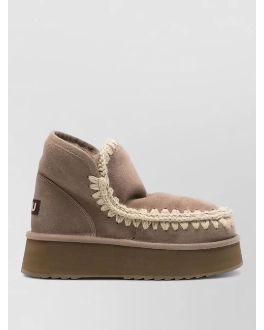 Mou Natural Platform Ankle Slippers Crochet Trim