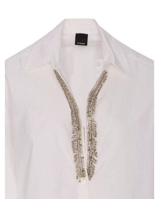 Pinko Pink Crystal Embellished Long Sleeve Cotton Shirt