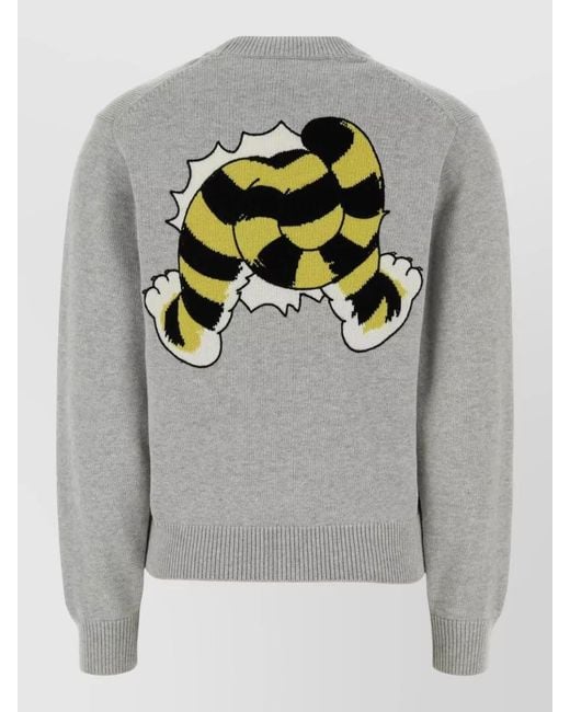 KENZO Gray Wool Blend Crew Neck Long Sleeve Sweatshirt