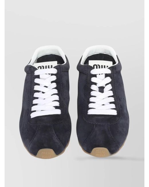 Miu Miu Blue Feather Suede Low-Top Sneakers With Rubber Sole
