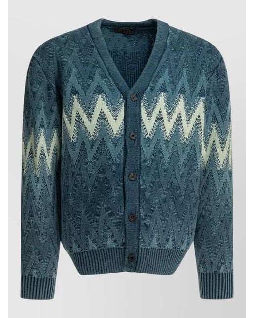 Beams Plus Blue Yarn Cotton Cardigan for men