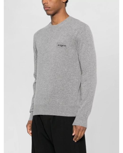 Givenchy Gray Cashmere Wool Logo-Detail Ribbed Crewneck Jumper for men