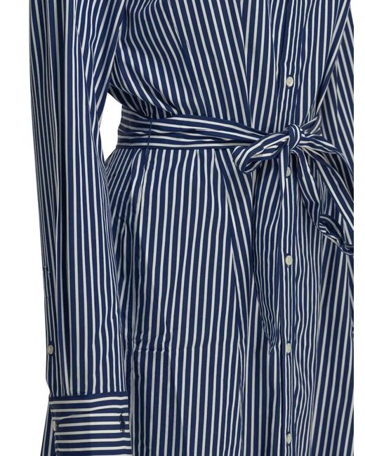 Polo Ralph Lauren Blue Cotton Logo-Print Midi Shirt Dress