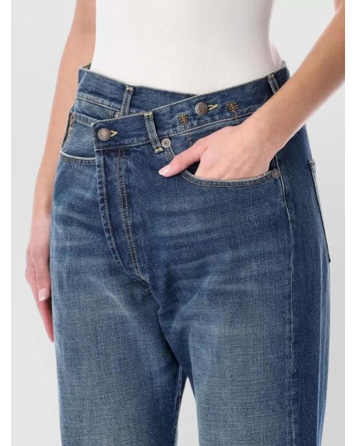 R13 Blue High Rise Crossover Straight Leg Denim Trousers