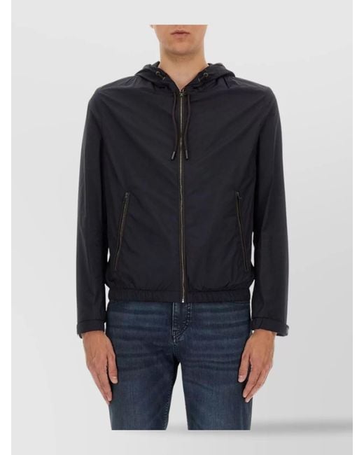 Boss Blue Hooded Jacket With Zipper And Elasticated Hem for men