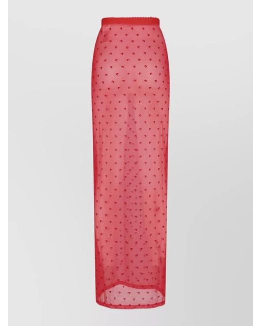 MARINE SERRE Red Midi Skirt Sheer Fabric Elastic Waistband