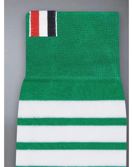 Thom Browne Green Mid Calf Socks Stripe Detail Ribbed