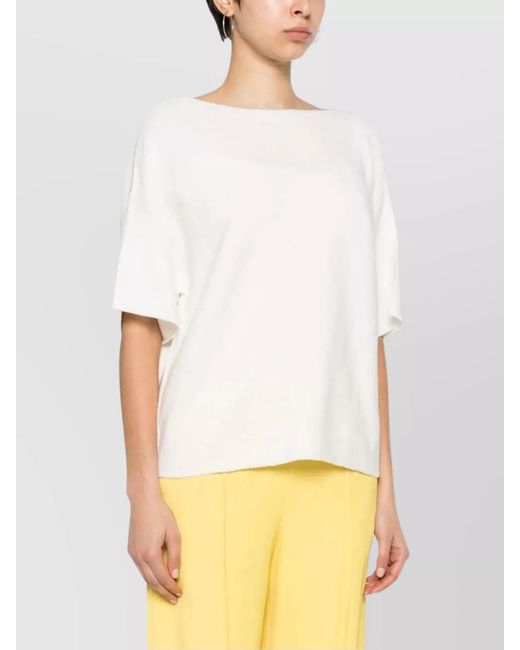 Fabiana Filippi White Cotton Fine-Knit Boat-Neck Short-Sleeve Sweater