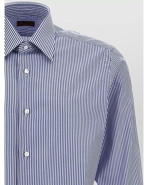 Barba Napoli Blue Striped Journey Cotton Shirt for men