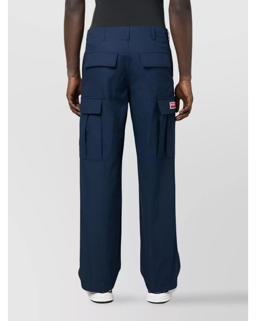KENZO Blue Cotton Ripstop Mid-Rise Straight-Leg Cargo Trousers for men