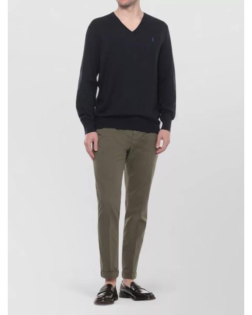 Ralph Lauren Blue V Neck Cotton Sweater Long Sleeves for men