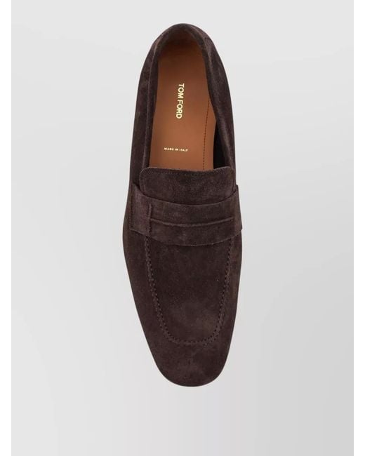 Tom Ford Brown Suede Loafers Embossed Stitching Rubber Sole for men