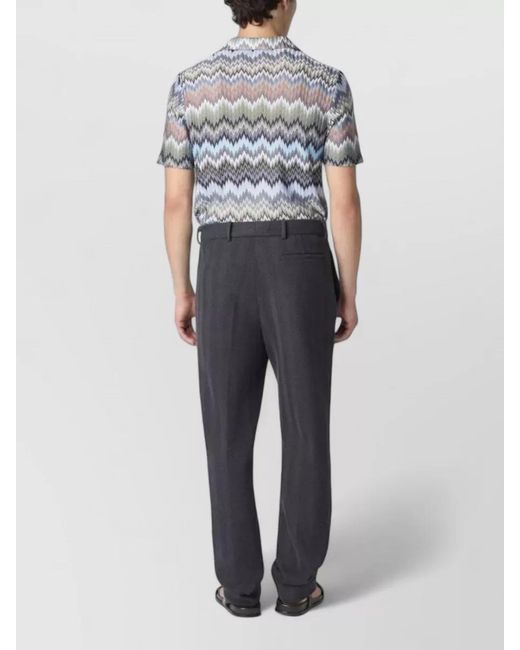 Missoni Blue Short Sleeve Shirt Zigzag Pattern Collar for men