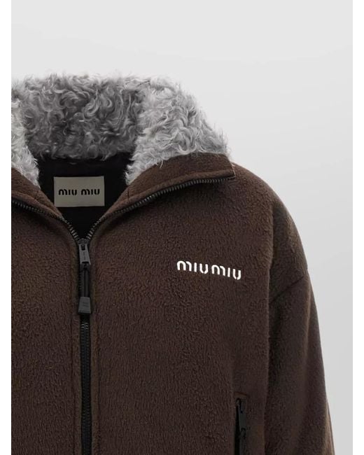 Miu Miu Black Cropped Down Jacket Dropped Shoulders Collar Fur
