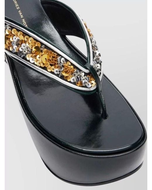 Dries Van Noten Multicolor Sequined Wedge Platform Sandals Open Toe