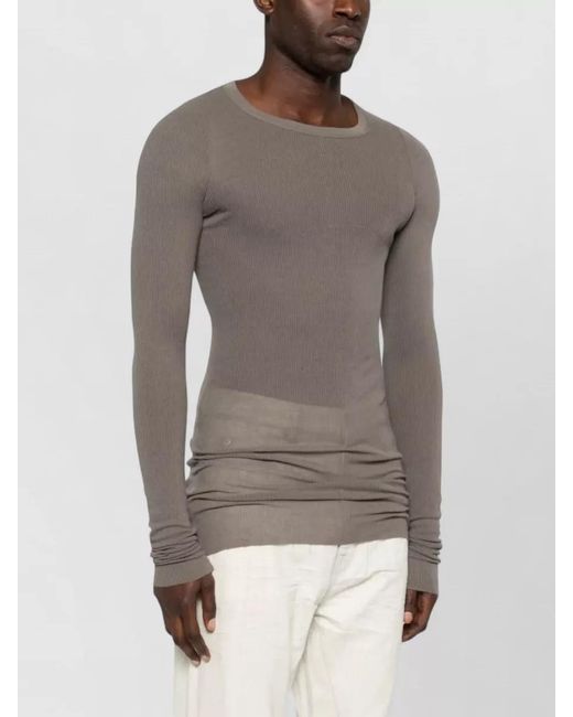 Rick Owens Gray Silk Ribbed Long-Sleeve T-Shirt for men