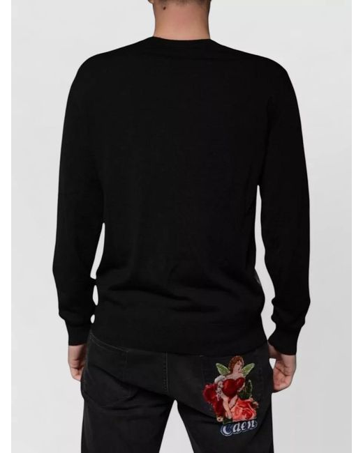 Dolce & Gabbana Black Wool Silk V-Neck Sweater for men