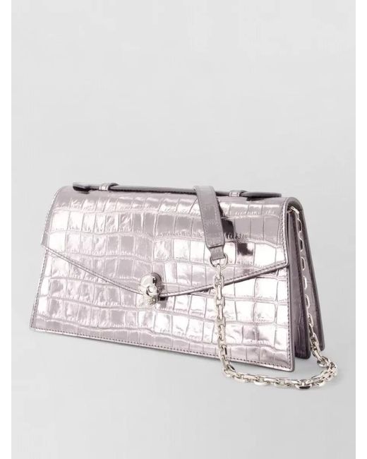 McQueen Gray Skull Leather Shoulder Bag