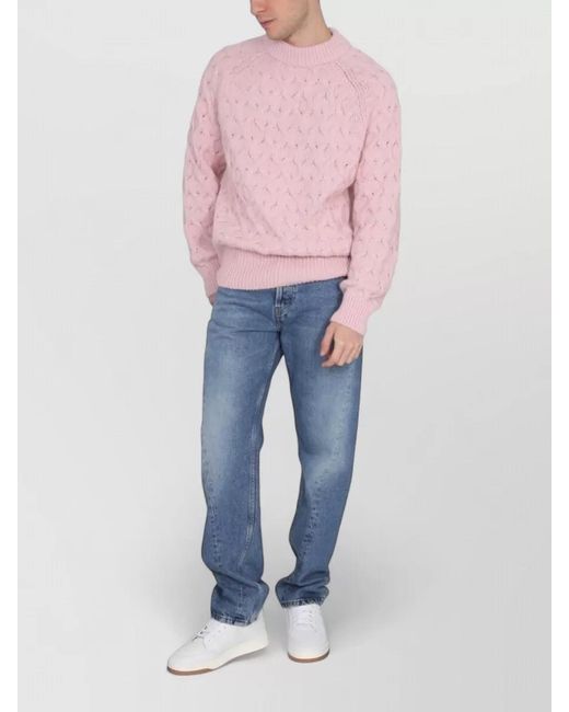 Séfr Pink Alain Cable Knit Crew Neck Sweater for men