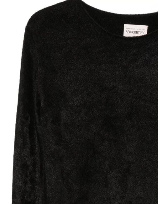 Semicouture Black Lettice Crewneck Sweater Fitted Long Sleeves