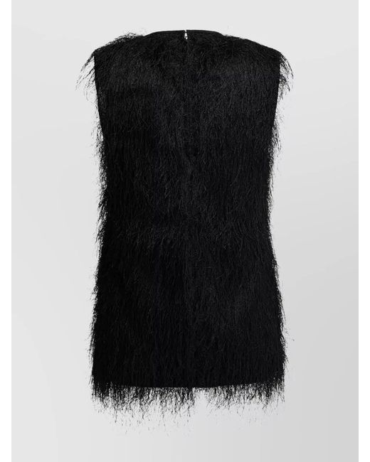 Loulou de Saison Black Round Neckline Sleeveless Textured Dress