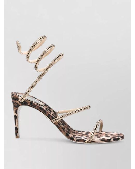 Rene Caovilla White Crystal-Embellished Leopard-Print Satin Sandals