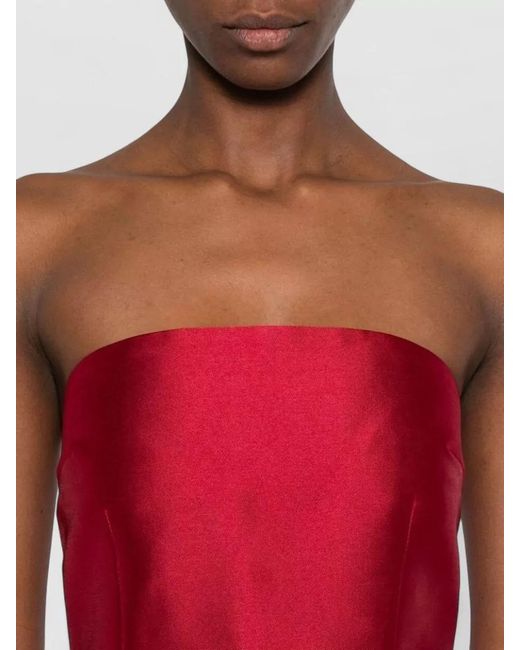 Solace London Red Renee Strapless Satin Midi Slit Dress