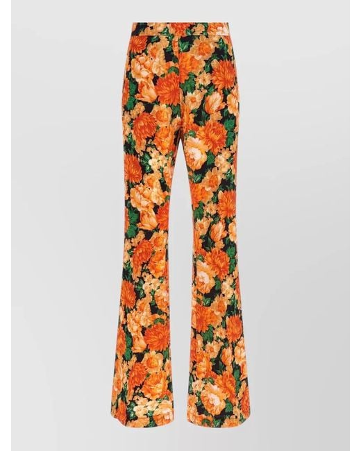 Pinko Orange Arese Trousers Flared Leg Floral Pattern