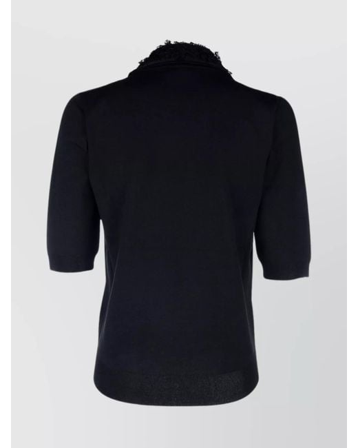 Fabiana Filippi Black Ribbed Slim-Fit Knit Polo Shirt