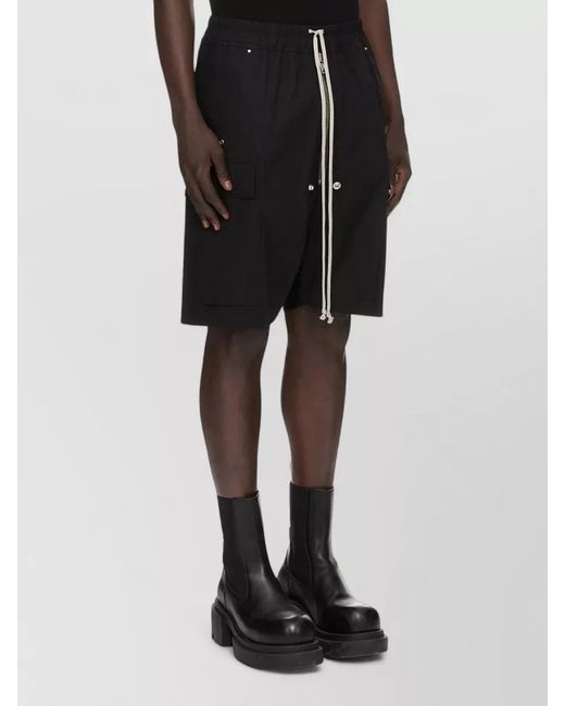 Rick Owens Black Cotton Knee-Length Wide-Leg Track Shorts for men