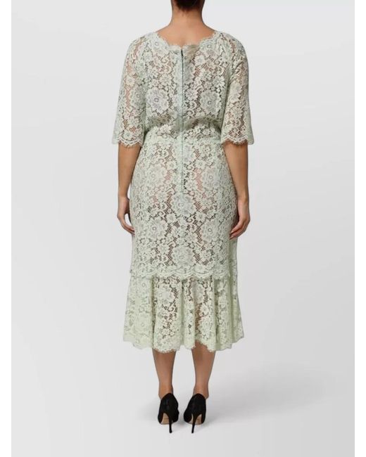 Dolce & Gabbana Metallic Floral Lace Trim Midi Dress