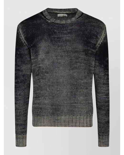 Original Vintage Black Linen Crew Neck Sweater Long Sleeves for men
