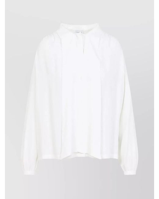 Giambattista Valli White Silk Long-Sleeve Crew-Neck Blouse