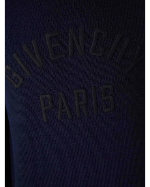 Givenchy Blue Cotton Logo-Embroidered Ribbed Turtleneck Sweater for men