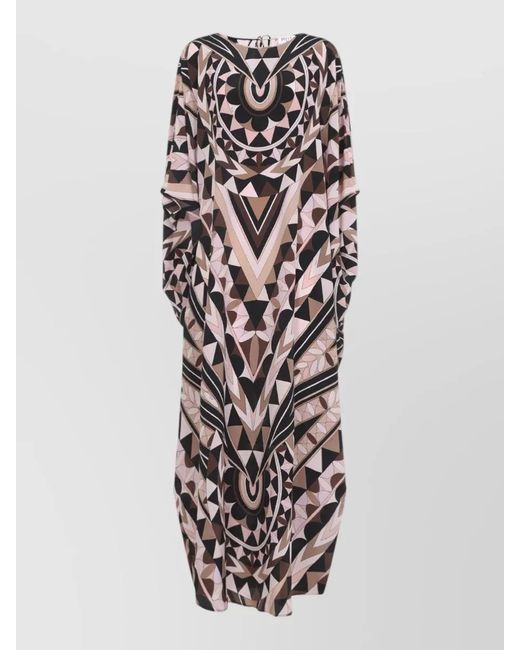 Emilio Pucci White Silk Long Dress Kaftan Cape Sleeves