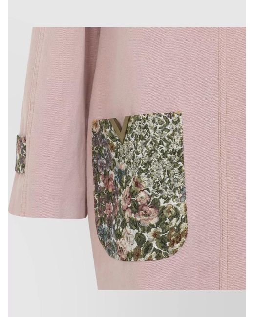 Valentino Pink Caban Denim Jacket Straight Hem Flower Cuffs