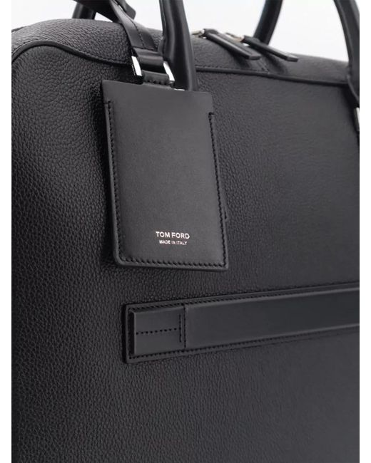 Tom Ford Black Leather Work Bag Front Logo Detail for men