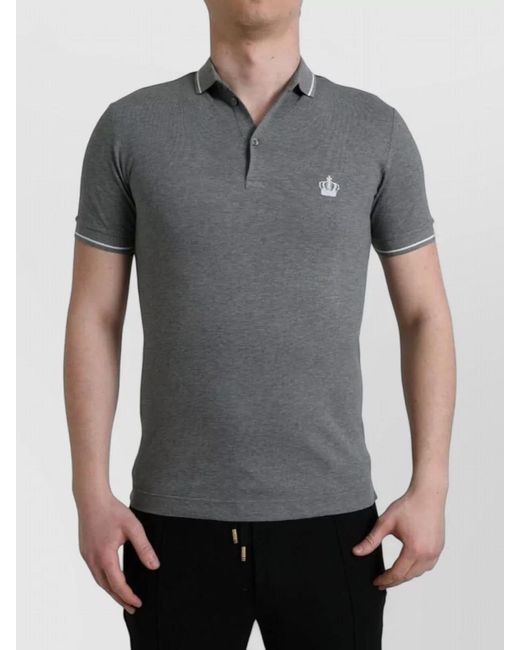 Dolce & Gabbana Gray Crown Collar Short Sleeve Polo Shirt for men