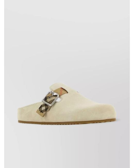 Burberry Metallic Suede Buckle Flat Open Back Slippers