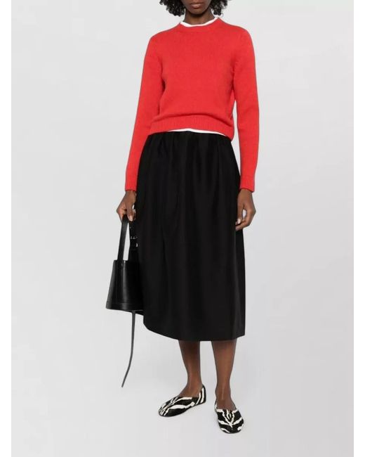 Totême Black Wool A-Line Midi Skirt